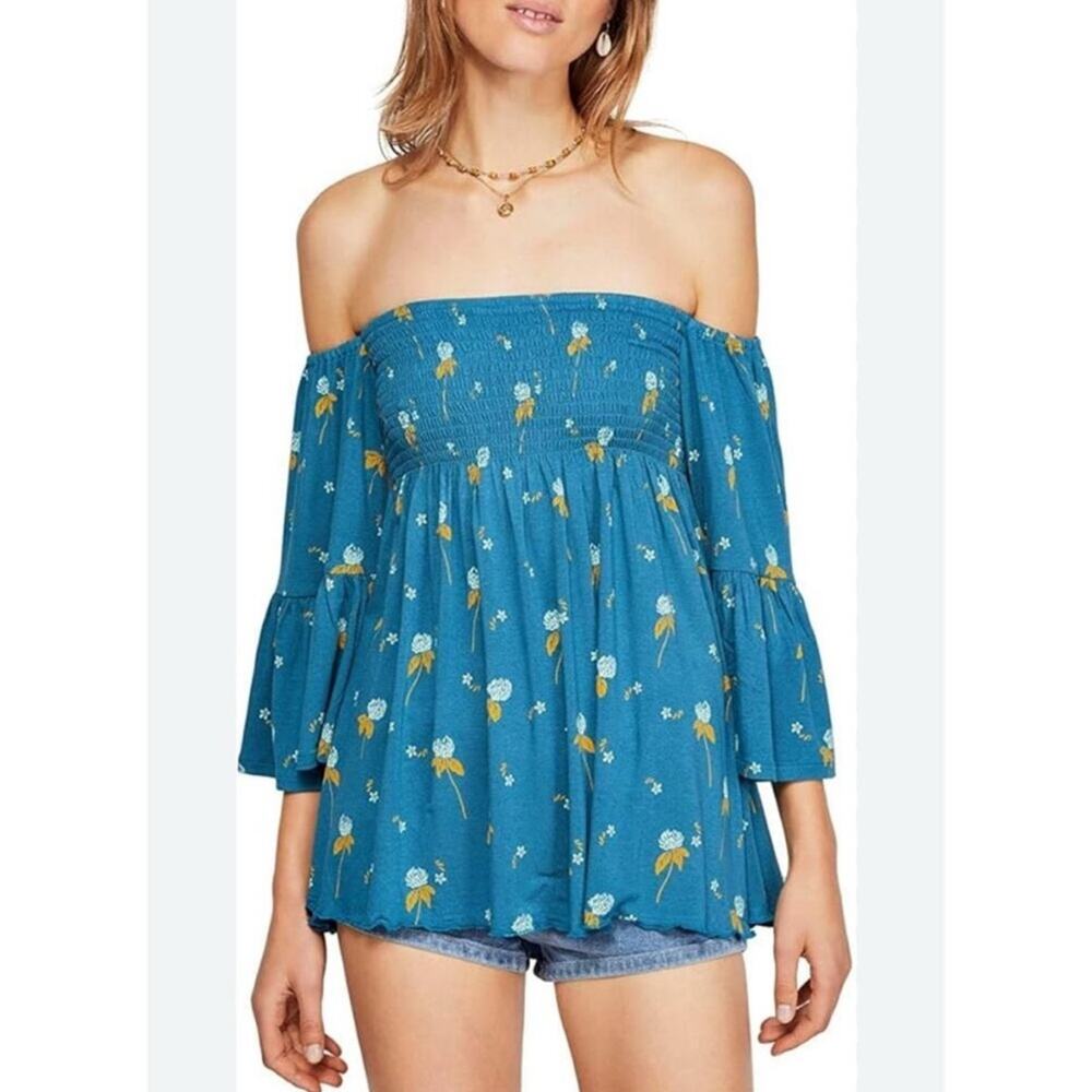 Free People Lana Floral Off The Shoulder Tunic size Medium